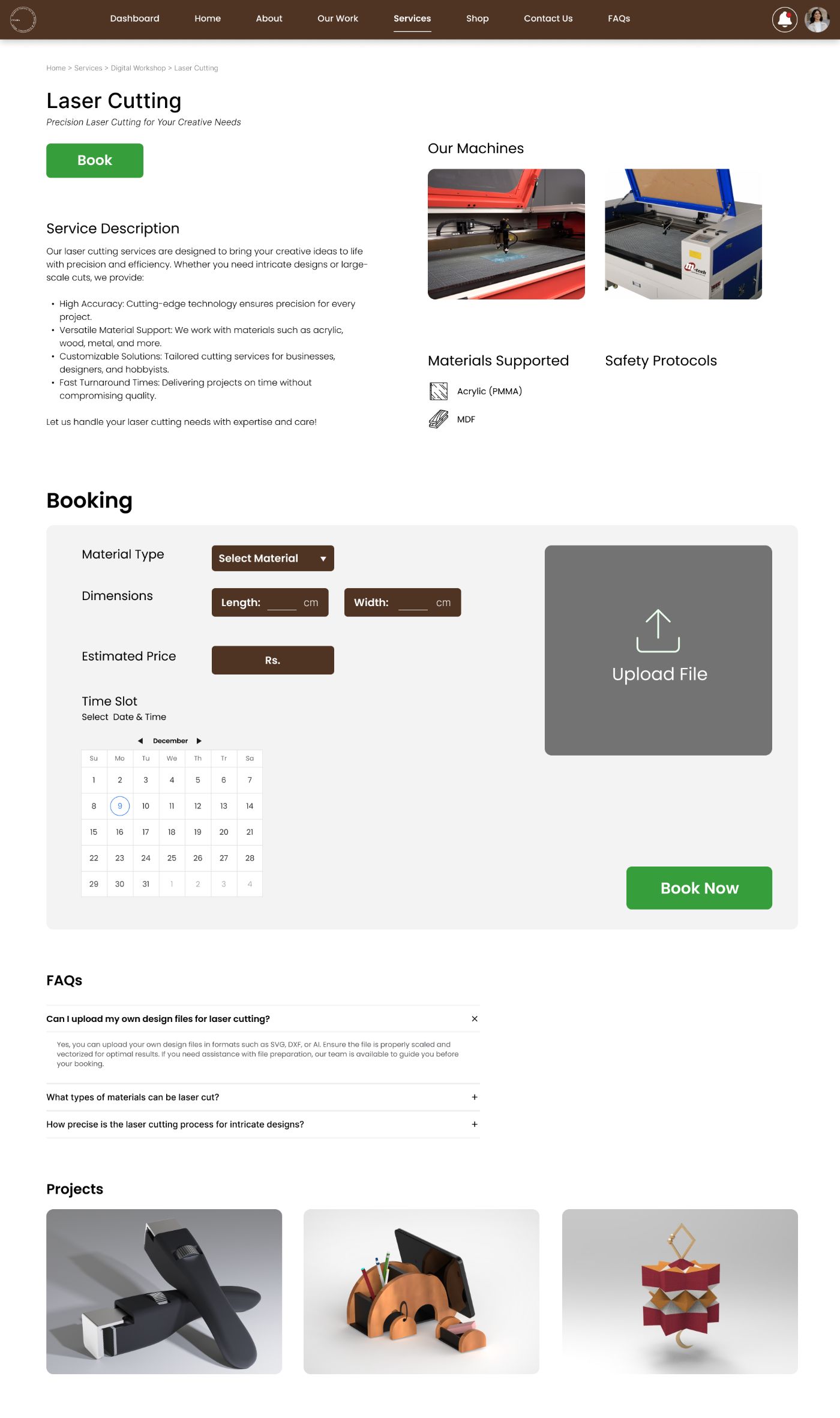Laser cutting service page