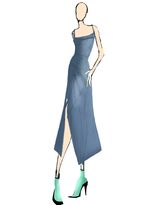 Lagoon: a bias slip dress in metallic foiled linen with a thigh slit