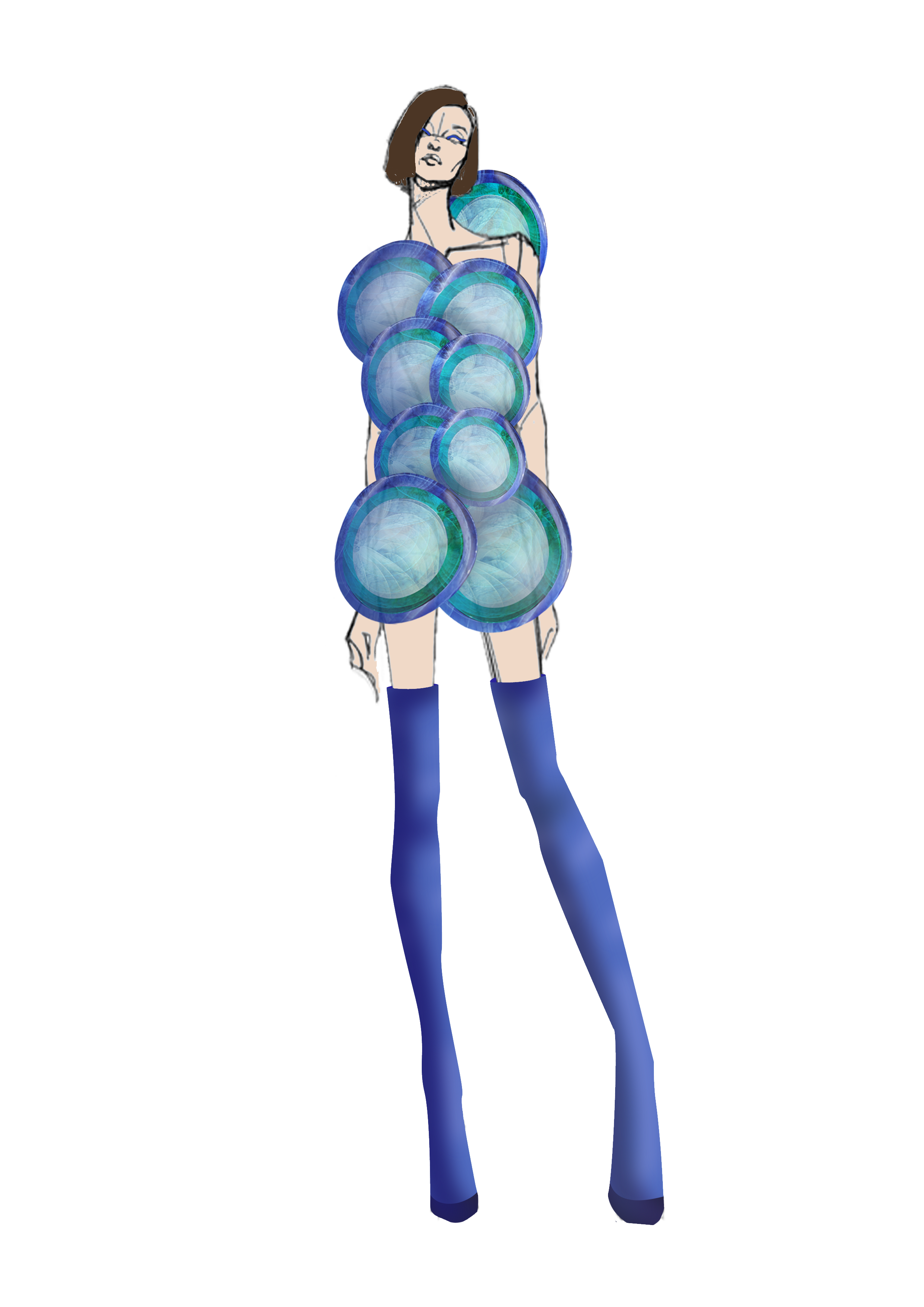 Tidal Rings: a disc-stacked mini dress with over-knee hosiery