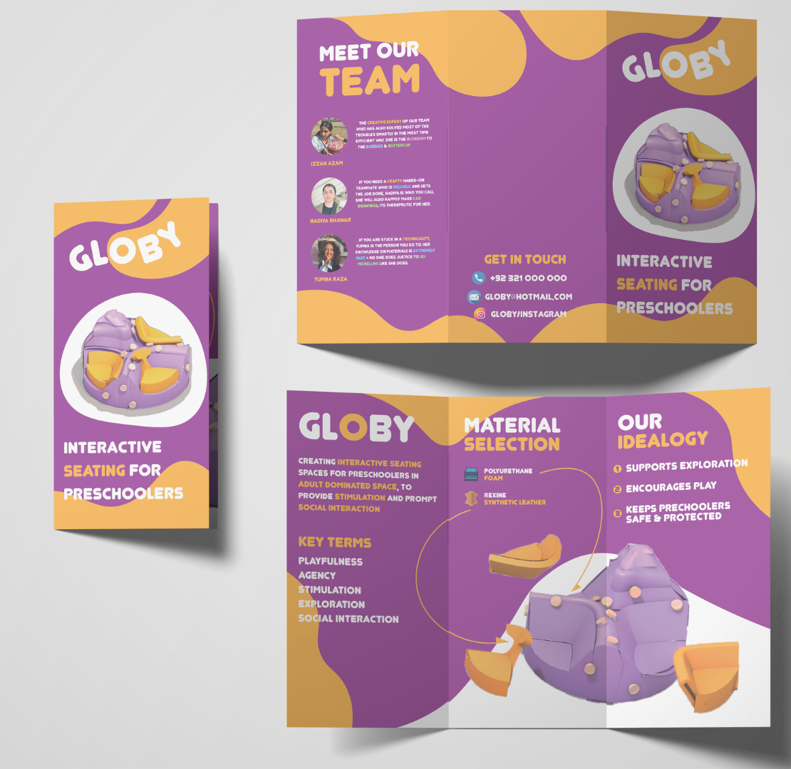 Globy tri-fold brochure, cover and both spreads