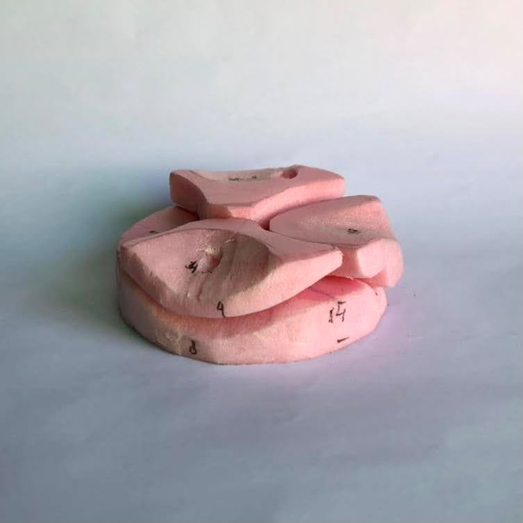 Numbered pink foam key model of the seat cluster