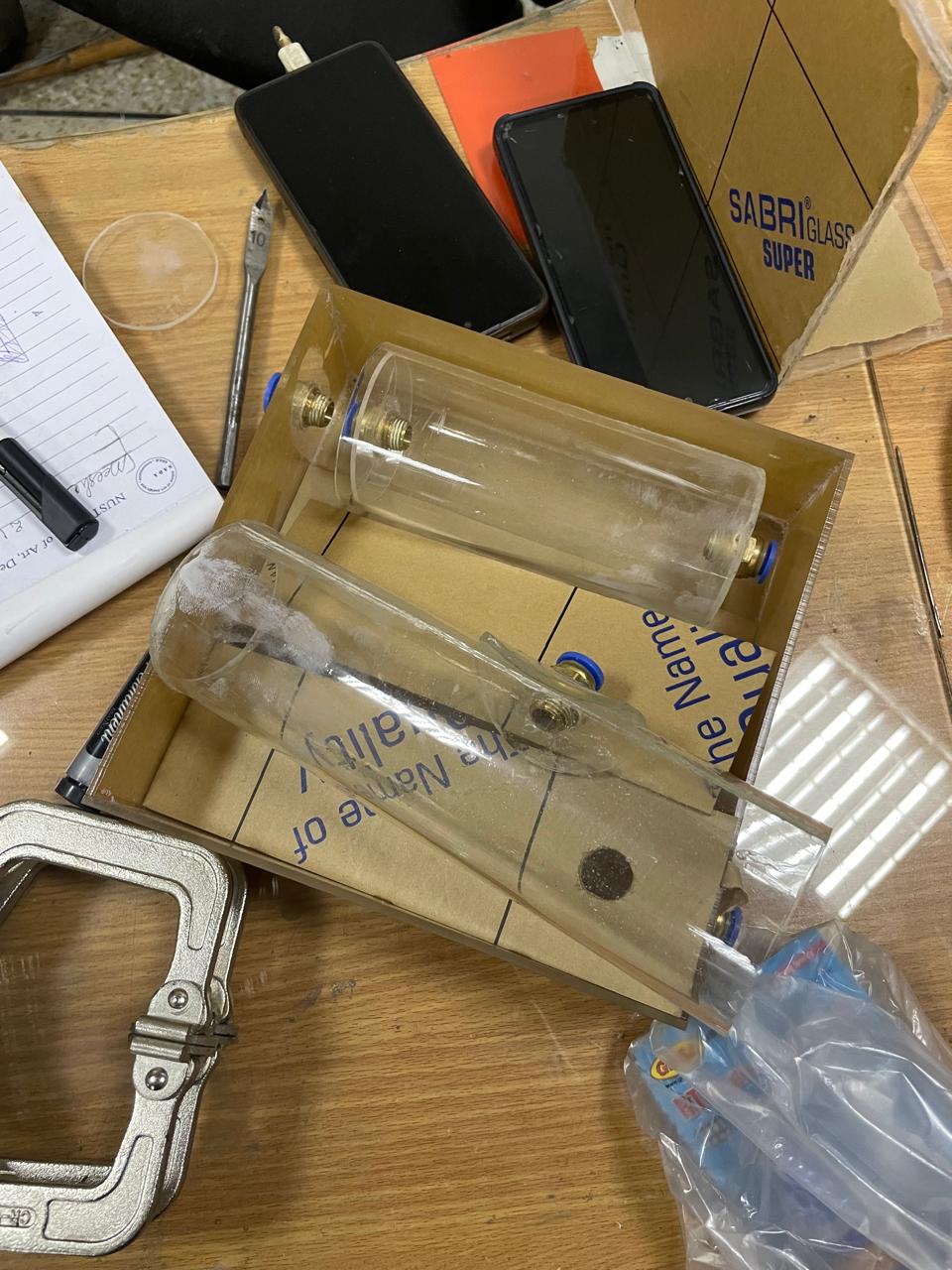 Acrylic chambers with brass fittings