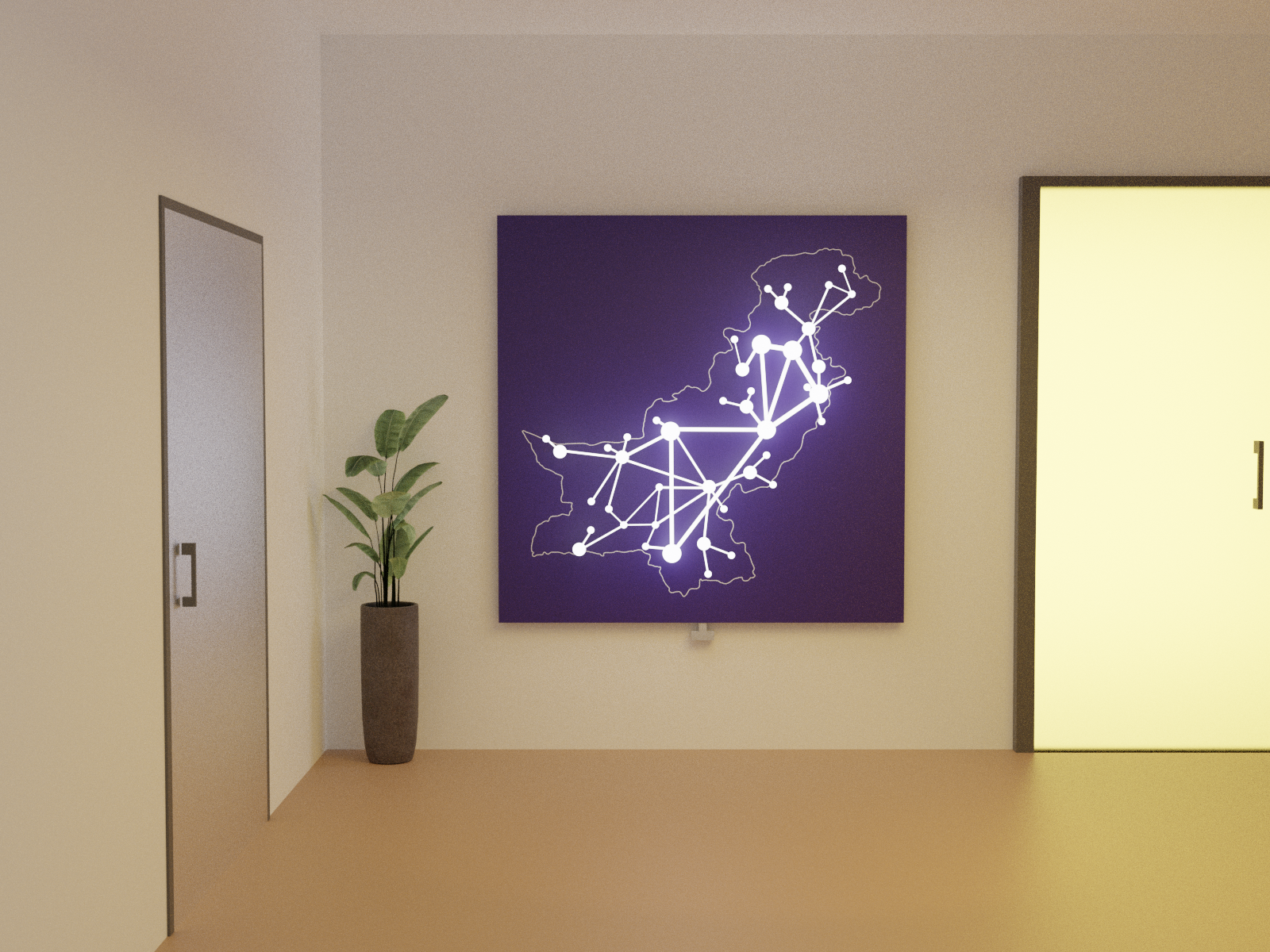 The installation fully lit in white