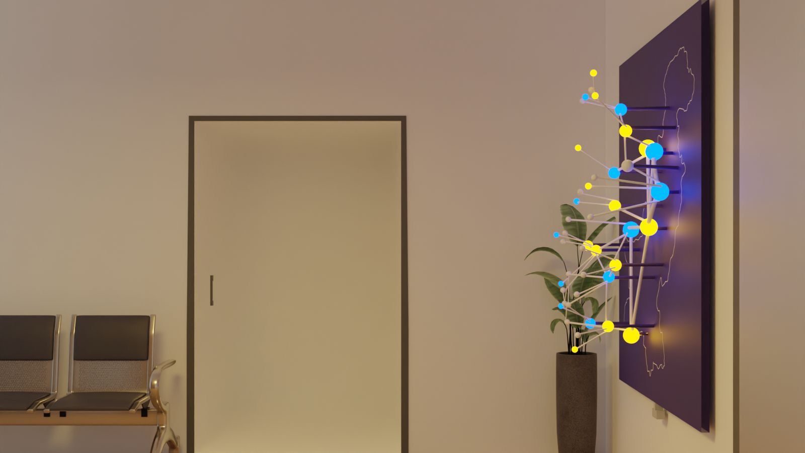 The installation seen from the side in the corridor