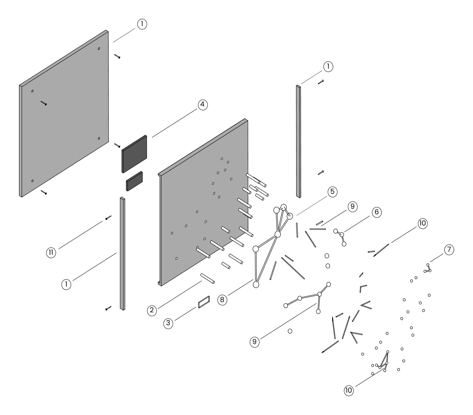 Exploded assembly drawing with eleven numbered parts