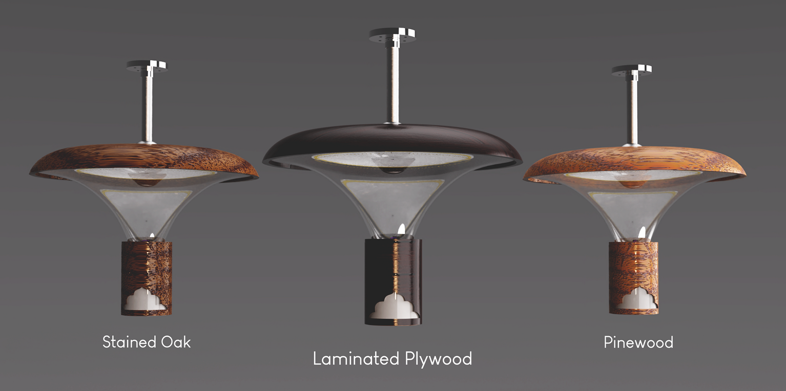 Nova pendant in stained oak, laminated plywood and pinewood