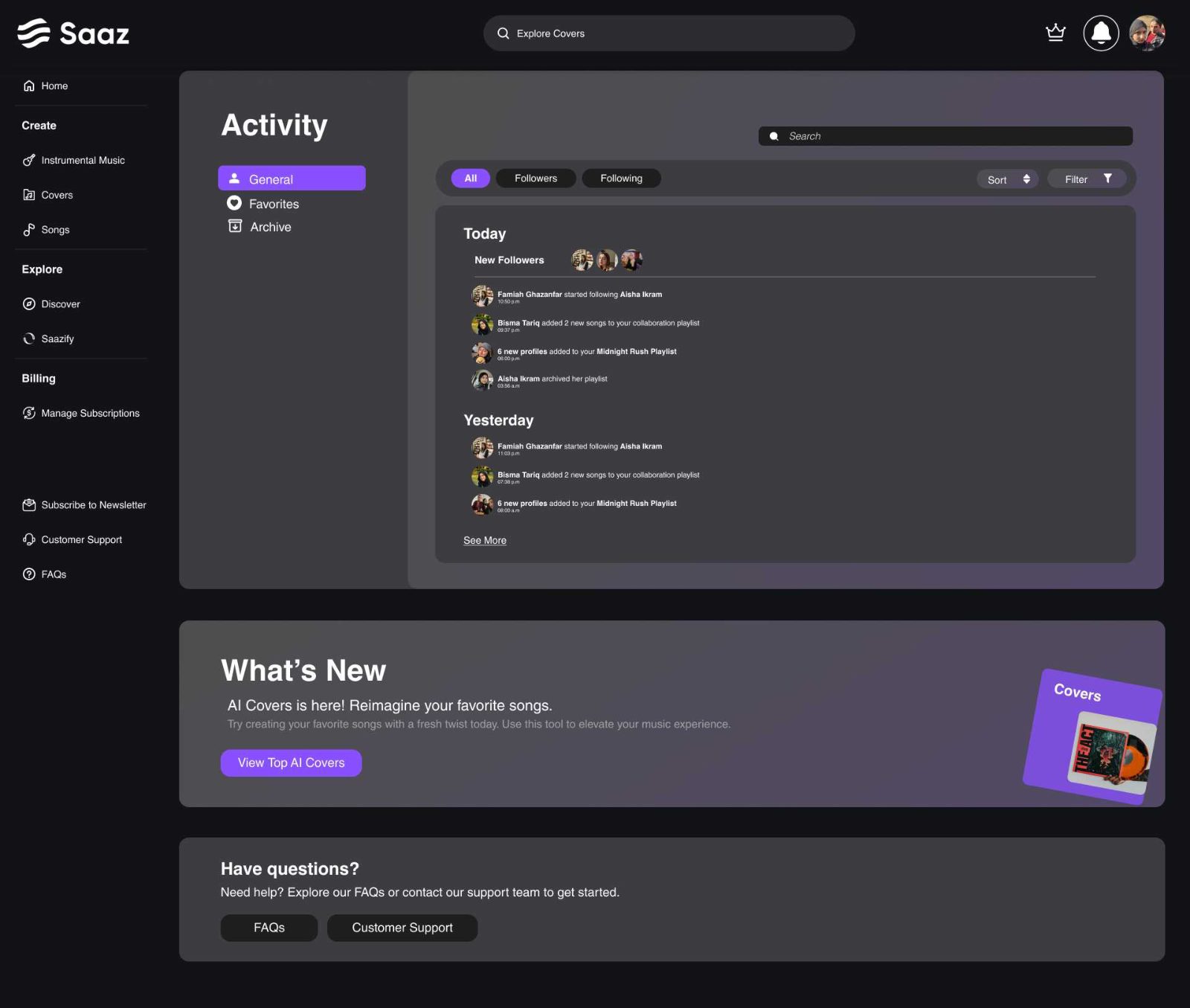 Activity page