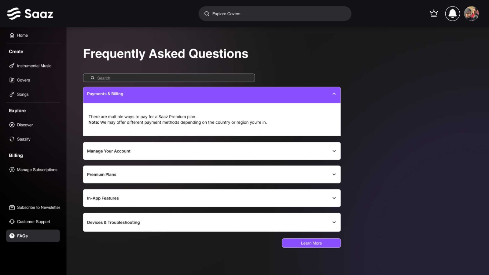 FAQ page