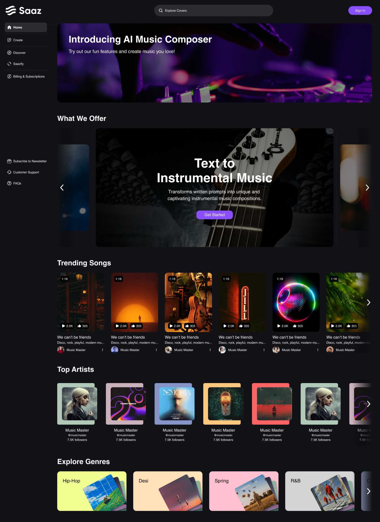 Home page signed out
